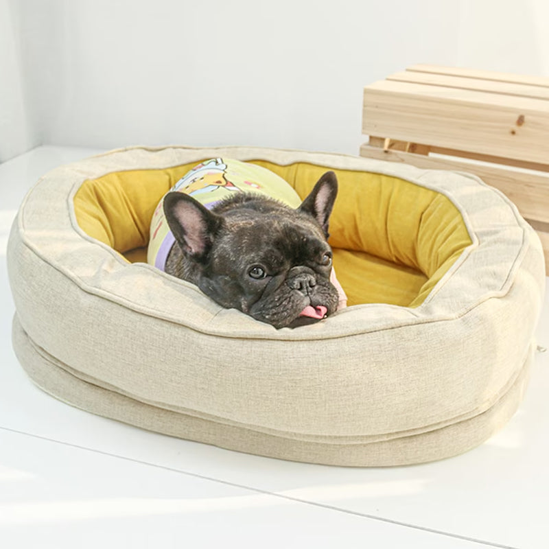 Oval Bolster Dog Bed with Waterproof Inner Layer | Removable Machine Washable Cover | 3 Sizes | 4 Colors