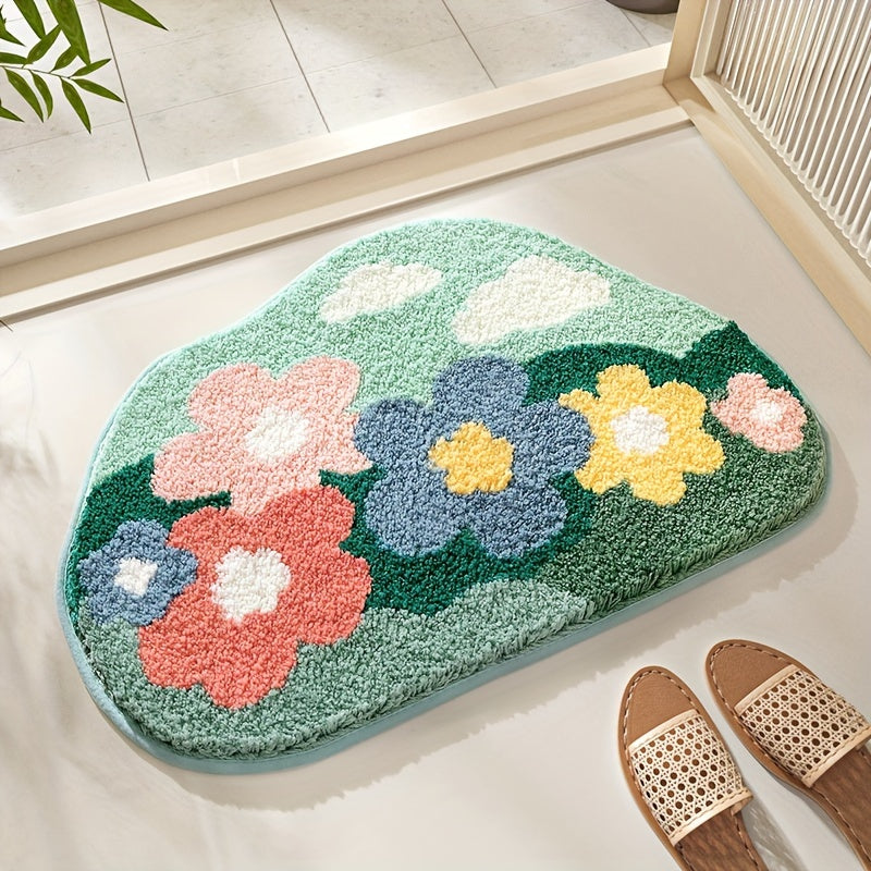 Floral Bath Mat with Non-Slip TPR Backing | Soft Absorbent Polyester Pile | 18 x 28 in | 4 Designs