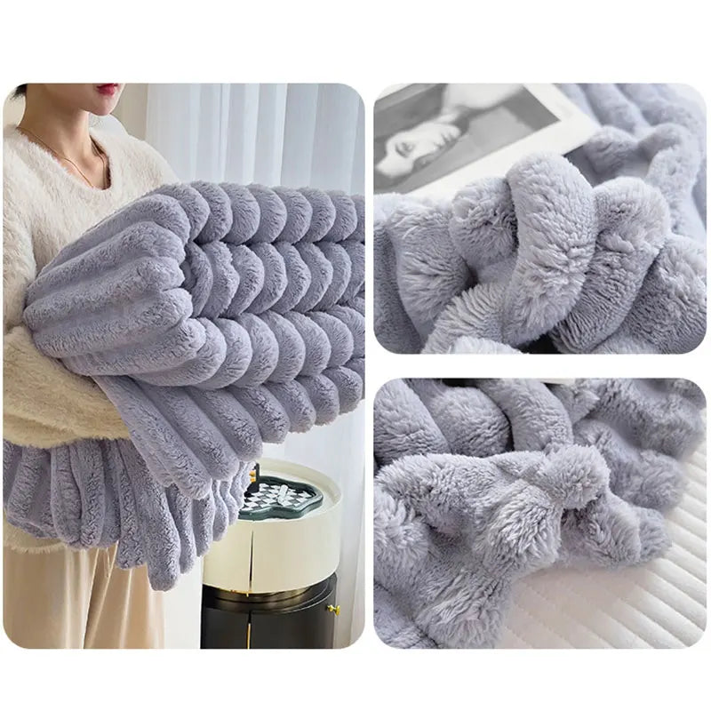 Ribbed Rabbit Plush Warm Blanket for Couch and Bed | Soft Insulating Throw | 71 x 79 in | 4 Colors