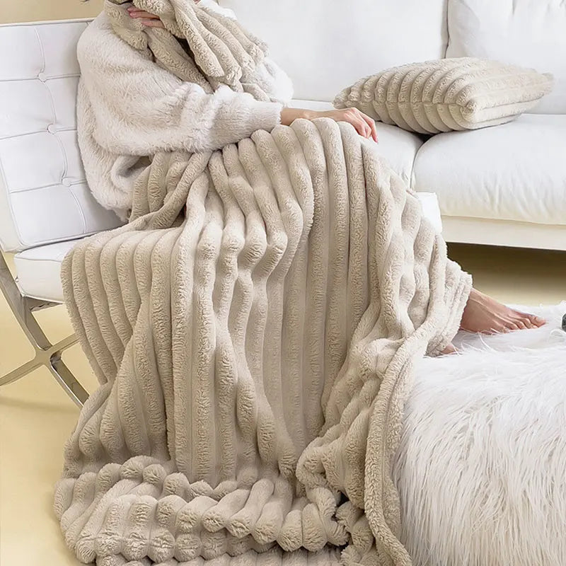 Ribbed Rabbit Plush Warm Blanket for Couch and Bed | Soft Insulating Throw | 71 x 79 in | 4 Colors