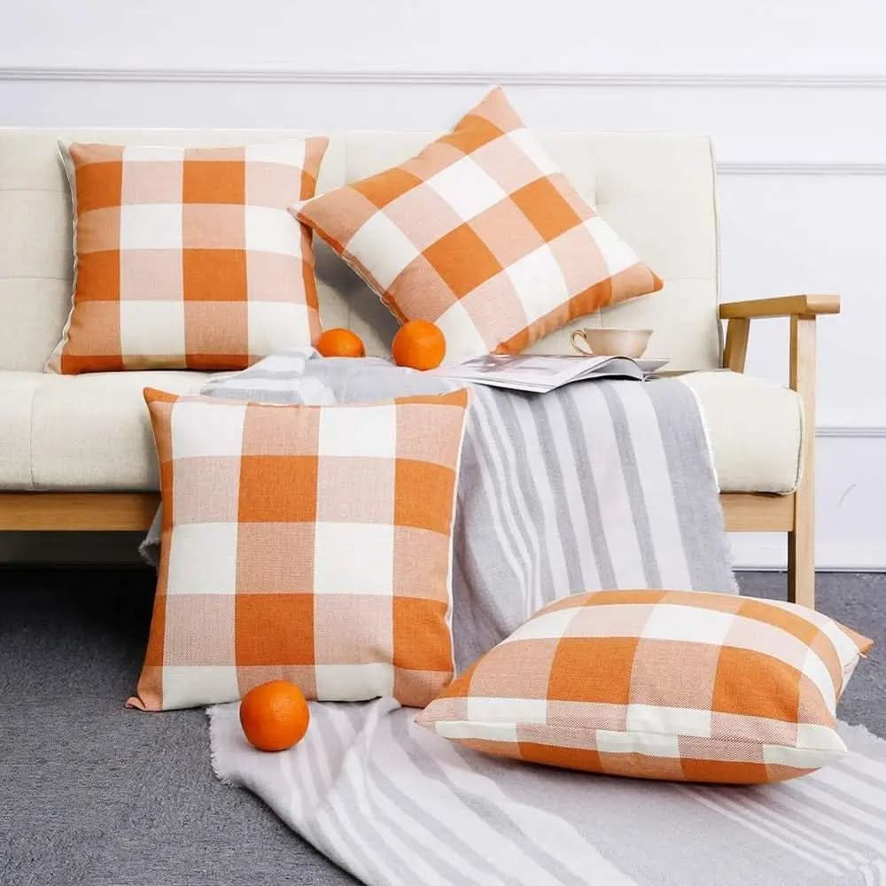 Checked Plaid Cushion Cover, 17.7 x 17.7 Inches | Cotton Blend Material | Classic Pattern for Sofas and Beds