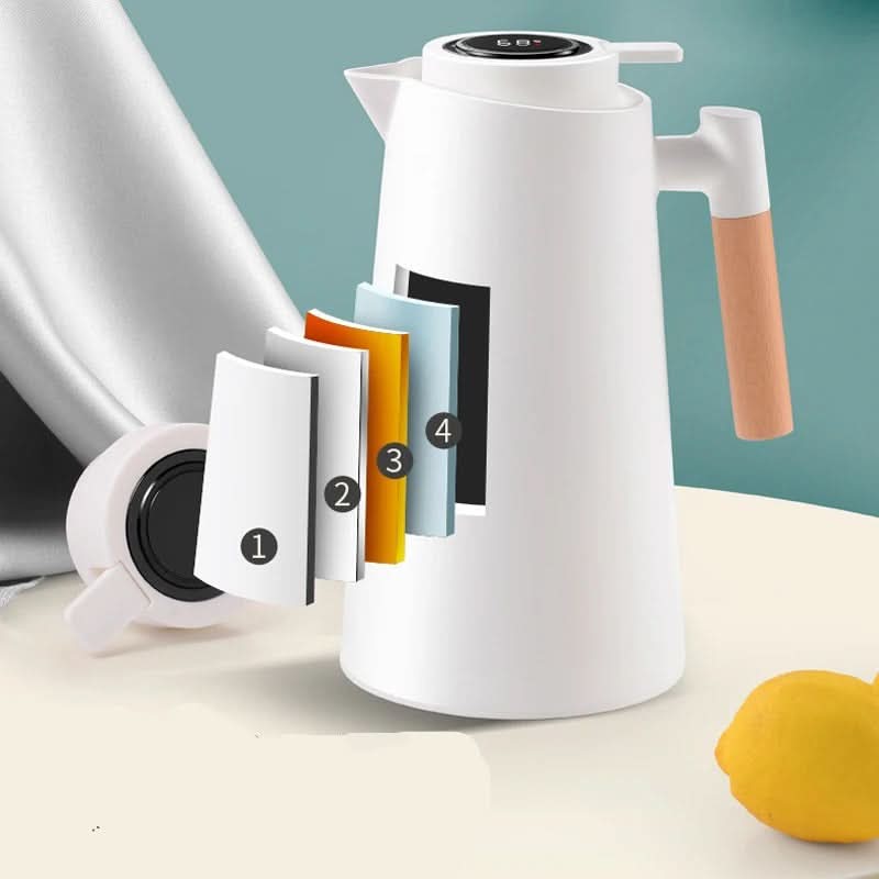 Insulated Glass Thermo Jug with Temperature Display | Wood Handle Design | Keeps Beverages at Temperature