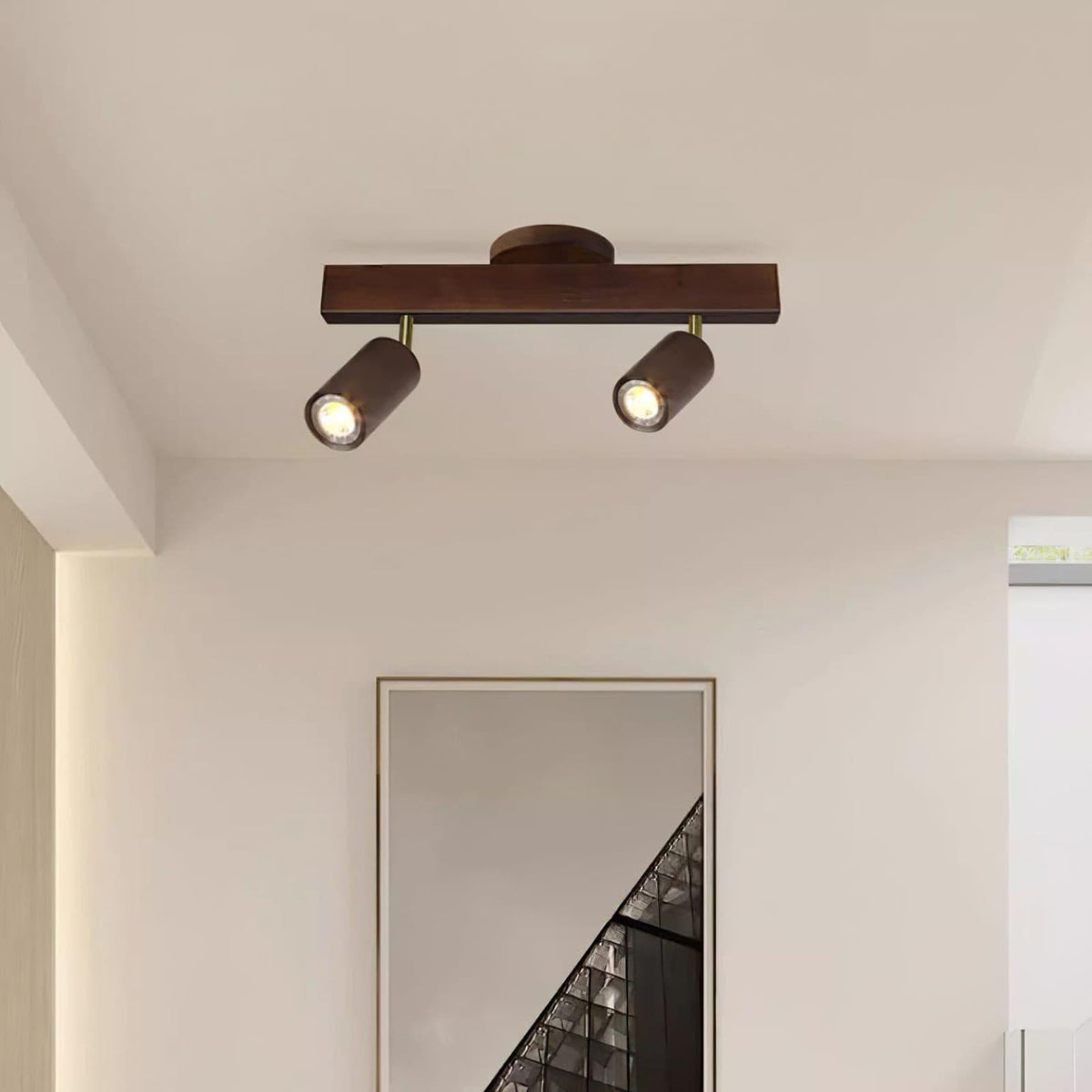 Wood-Finish Track Lighting with Adjustable Spotlights | Available in 4 Lengths Up to 47.2 Inches | Walnut or Natural Wood Finish
