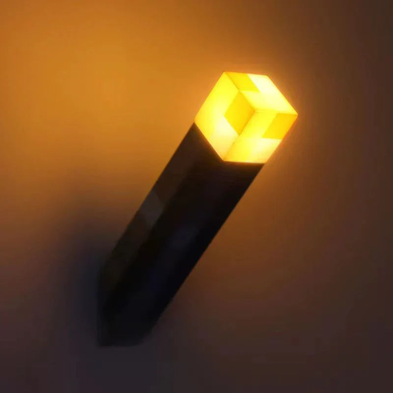 Pixel Torch LED Night Light for a Gamer Bedroom or Shelf | USB Rechargeable with a Soft Warm Glow | Wall Mounted or Standing