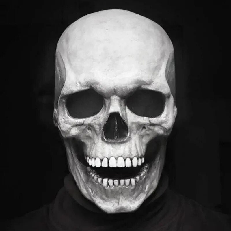 White full head skull mask with movable jaw for Halloween costumes