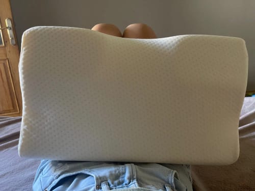 Curved Memory Foam Cervical Pillow for Back, Side and Stomach Sleepers | Breathable Washable Cover | 20 x 12 in