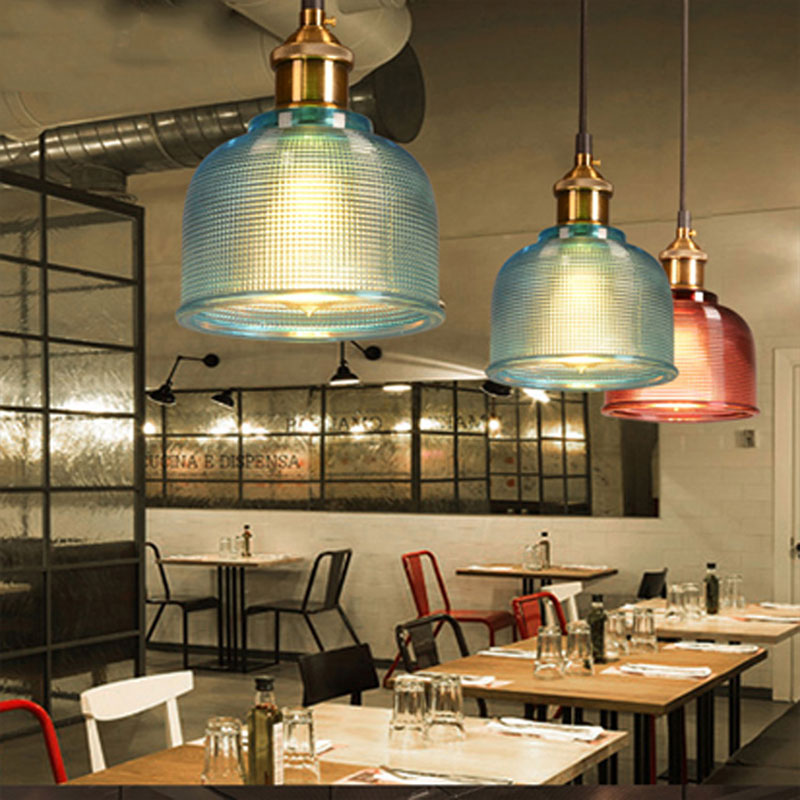 Colored Glass Pendant Light with Metal Details | Adjustable Cable Up to 47 Inches | Retro Style in 4 Colors