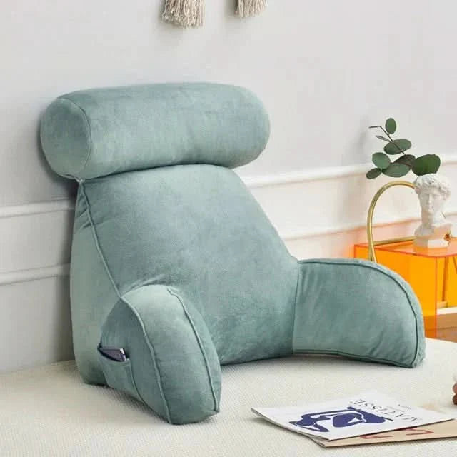 Backrest Reading Pillow with Arm Support and Pocket | Comfortable Upright Seating | For Beds, Sofas, and Chairs