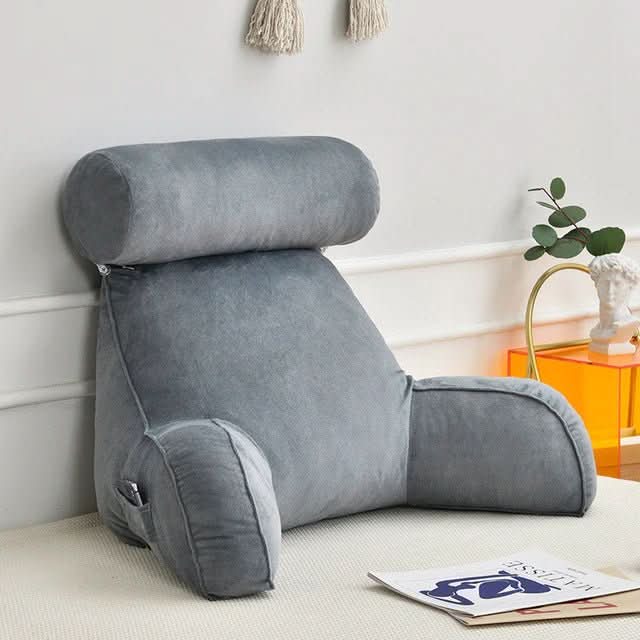 Backrest Reading Pillow with Arm Support and Pocket | Comfortable Upright Seating | For Beds, Sofas, and Chairs