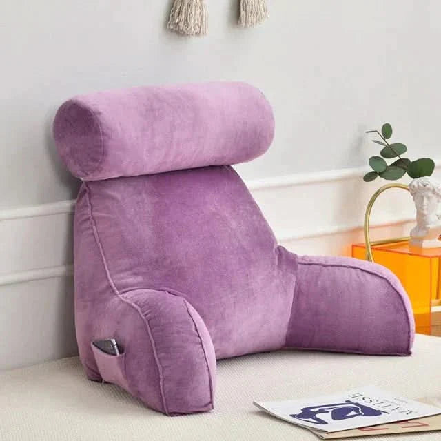 Backrest Reading Pillow with Arm Support and Pocket | Comfortable Upright Seating | For Beds, Sofas, and Chairs