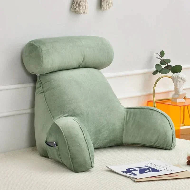 Backrest Reading Pillow with Arm Support and Pocket | Comfortable Upright Seating | For Beds, Sofas, and Chairs