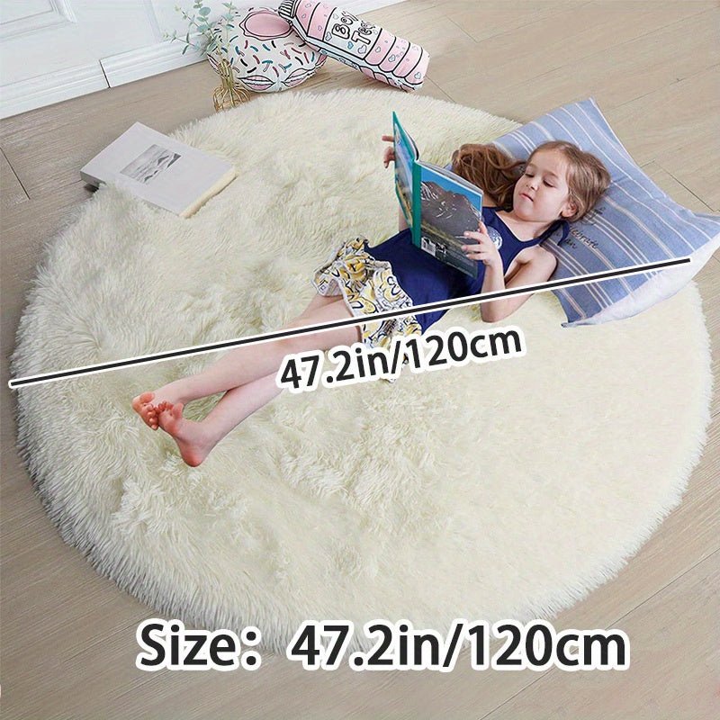 Round Carpet Rug with a Fluffy Polyester Pile | Non-Slip and Machine Washable, 47 or 63 in Across | 8 Colors