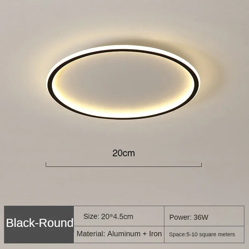 Round Scandinavian LED Light Ceiling Fixture | Slim Flush Mount Lamp for Bedroom and Hallway | 3 Finishes