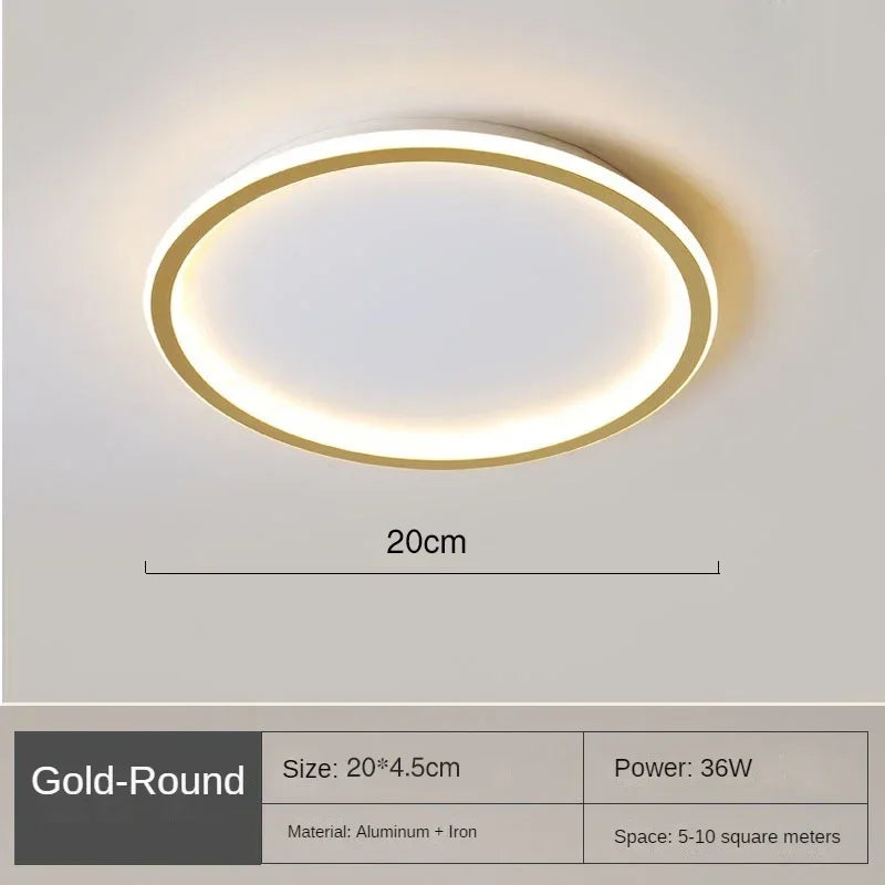 Round Scandinavian LED Light Ceiling Fixture | Slim Flush Mount Lamp for Bedroom and Hallway | 3 Finishes