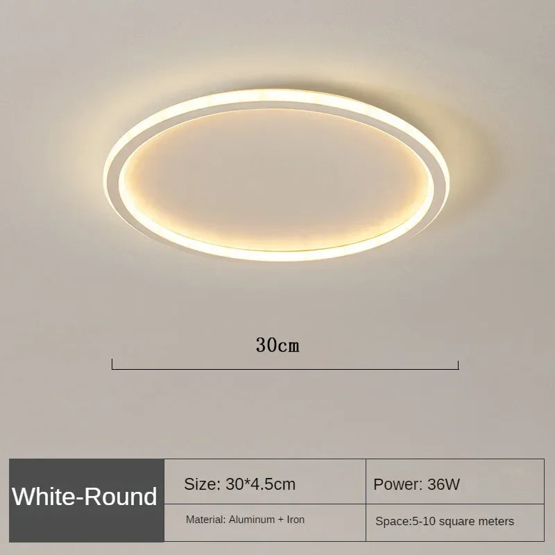 Round Scandinavian LED Light Ceiling Fixture | Slim Flush Mount Lamp for Bedroom and Hallway | 3 Finishes