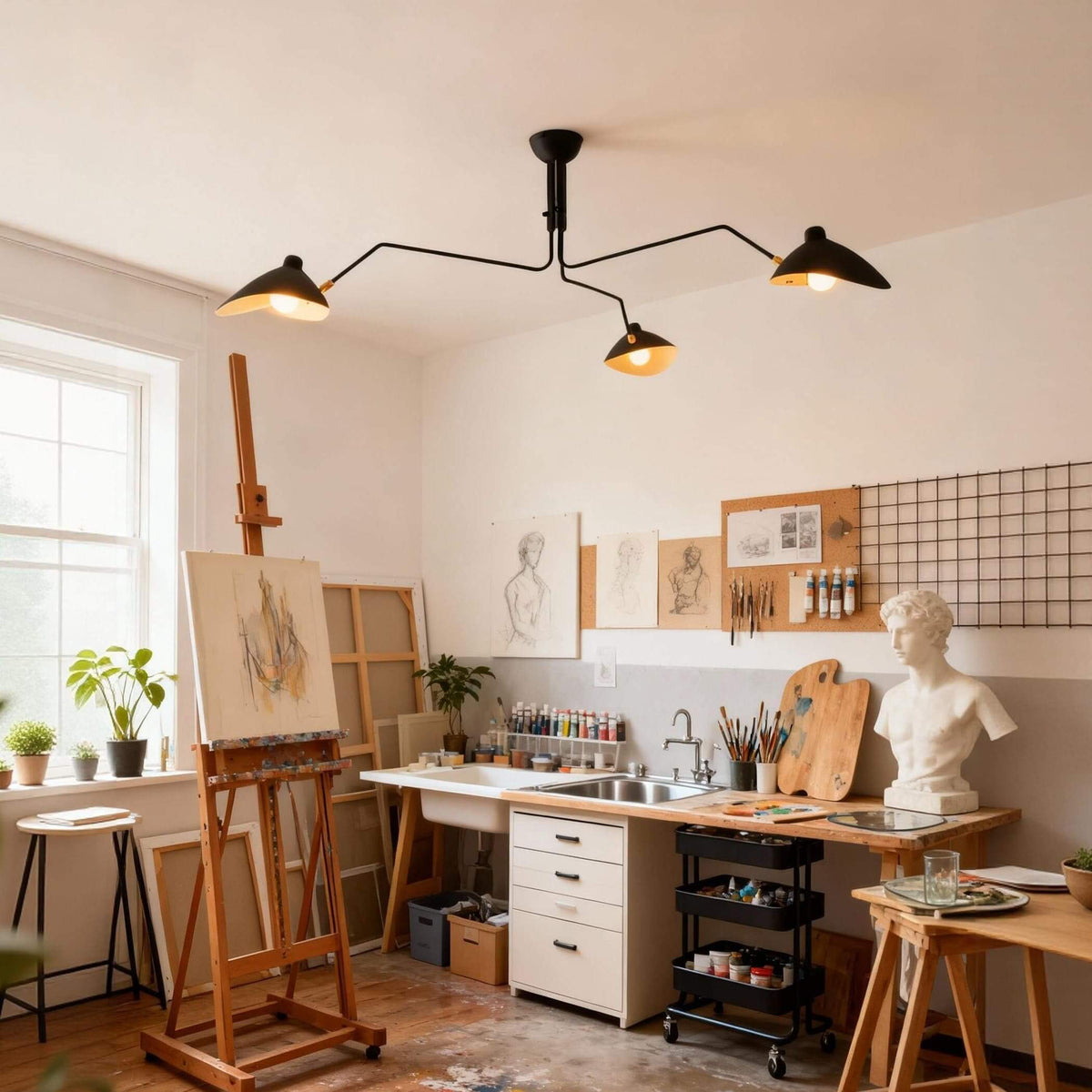 Multi-Arm Ceiling Light with Directional Reflectors | 3-Arm or 6-Arm Configurations | Spans Up to 86.6 Inches