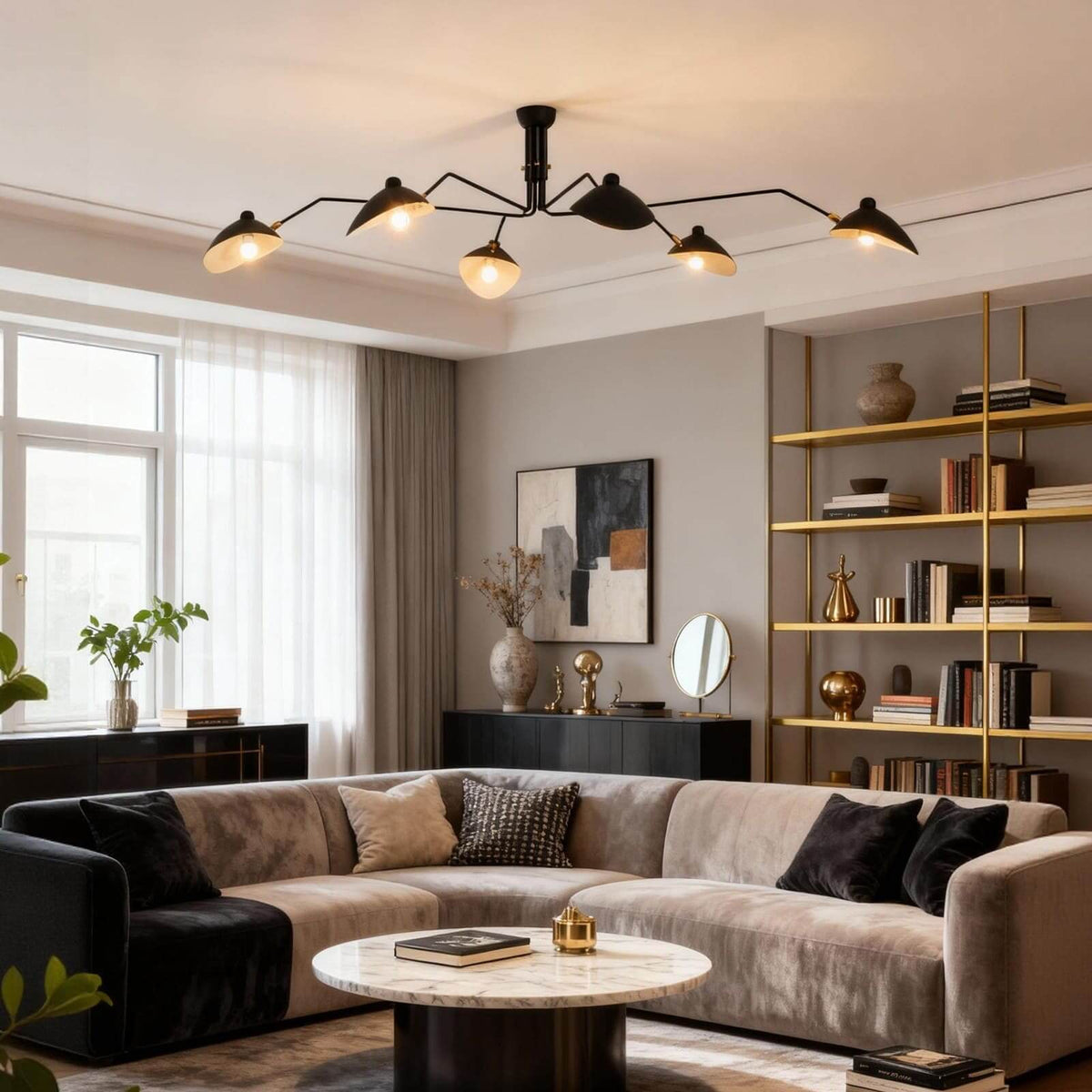 Multi-Arm Ceiling Light with Directional Reflectors | 3-Arm or 6-Arm Configurations | Spans Up to 86.6 Inches