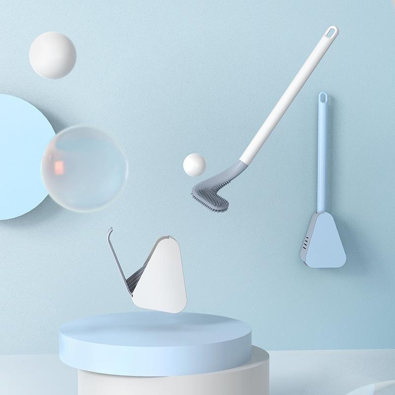 Toilet Brush with a Flat Triangular Head | Soft TPR Bristles That Rinse Clean and Do Not Tangle | With or Without a Wall Base