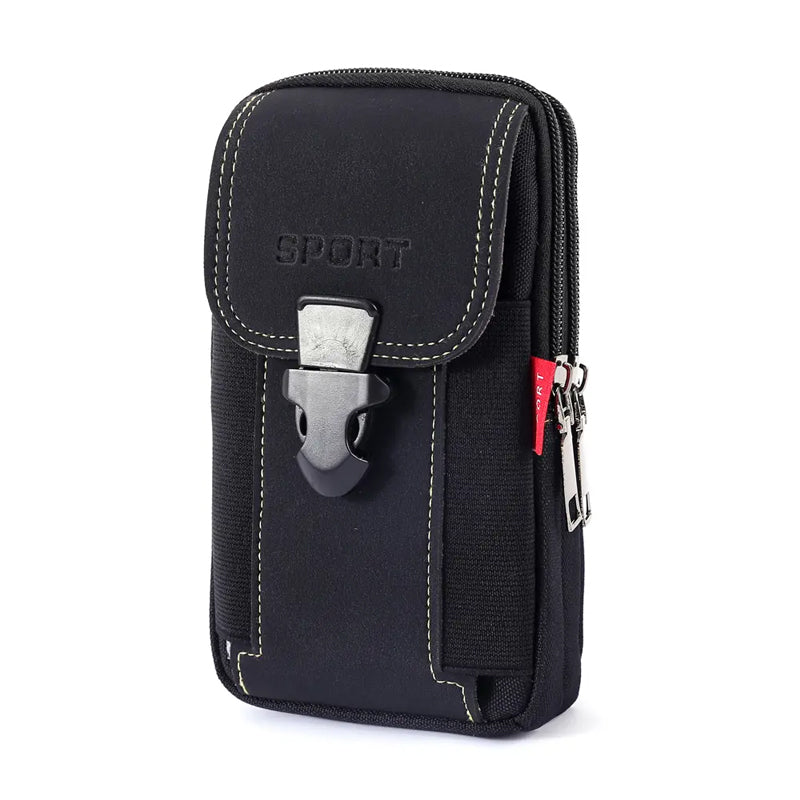 Canvas Phone Pouch for Men with a Belt Loop | Two Compartment Waist Bag for Keys Cards and Cash up to 6.1 Inch