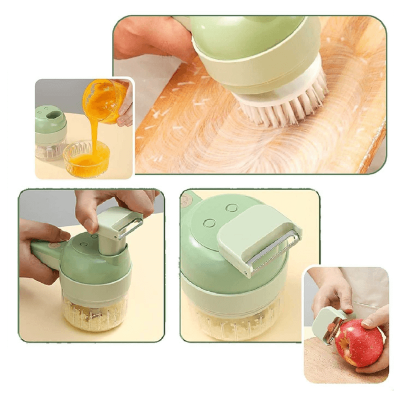Cordless 4-in-1 Kitchen Gadgets That Slice, Chop, Peel and Puree | Closed Housing with Feeding Stick | Self-Cleaning