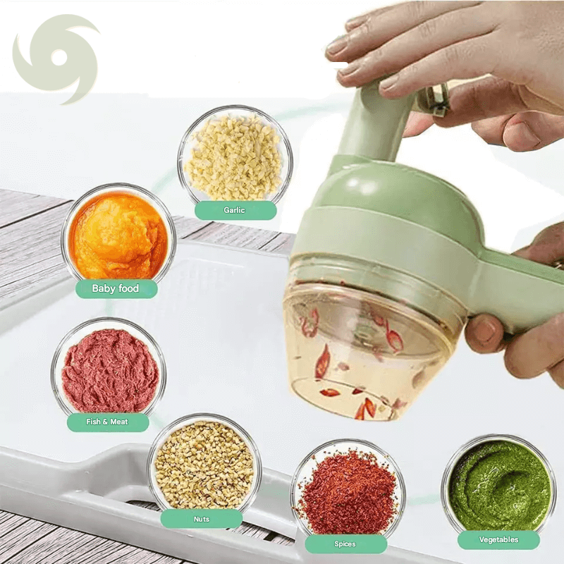 Cordless 4-in-1 Kitchen Gadgets That Slice, Chop, Peel and Puree | Closed Housing with Feeding Stick | Self-Cleaning
