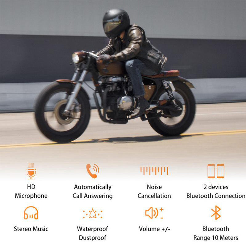 Motorcycle Helmet Headset with Boom Mic | Bluetooth Head Phones with a 5.0 Link and Wind Noise Reduction | 500 mAh Battery