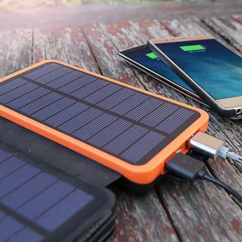 Solar Portable Charger with 4 Panels and 3 USB Outputs | Built-In Flashlight | 8000 or 25000 mAh Battery