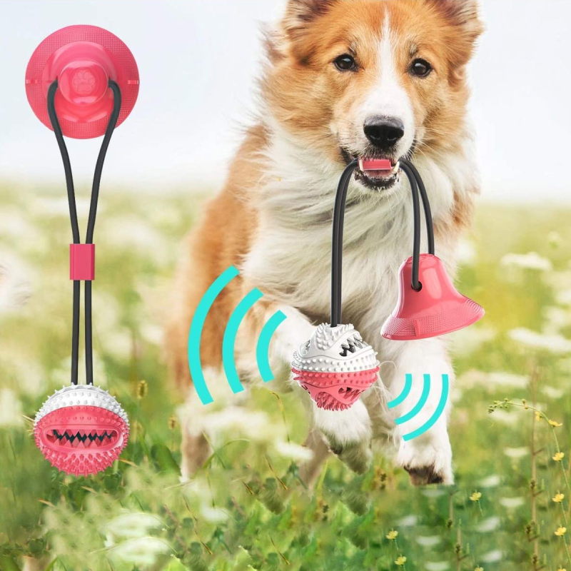 Rubber Dog Chew Toys with Ridged Surface and Rope Pull | Treat Opening in the Center, 17 x 2.5 in | 4 Colors