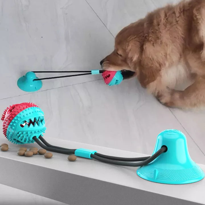 Rubber Dog Chew Toys with Ridged Surface and Rope Pull | Treat Opening in the Center, 17 x 2.5 in | 4 Colors