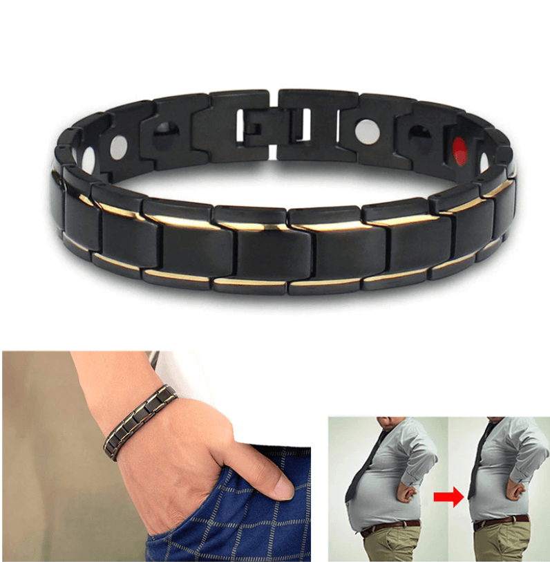 Magnetic Stainless Steel Bracelet for Men and Women | 316L Link Band with Red and Silver Dots | 21 x 1.3 cm