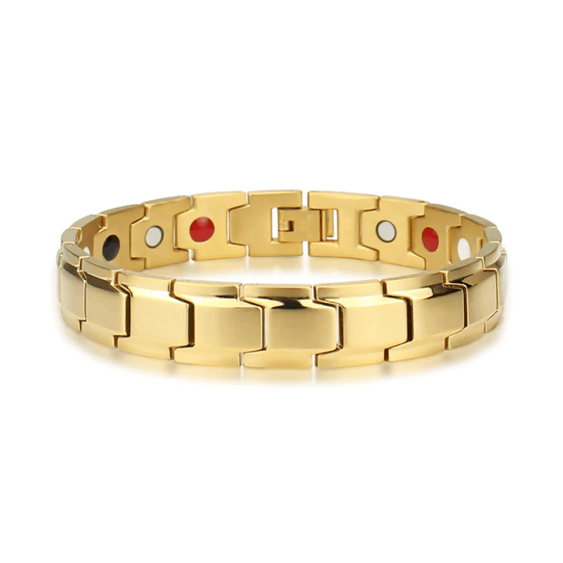 Magnetic Stainless Steel Bracelet for Men and Women | 316L Link Band with Red and Silver Dots | 21 x 1.3 cm
